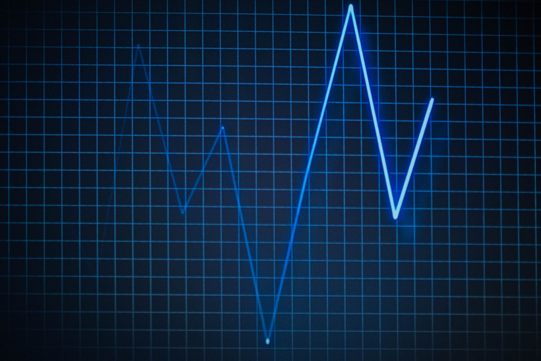 A blue line graph on a dark background showing fluctuations over a grid.